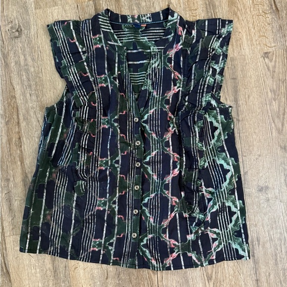 Anthropologie • Pilcro • Black Motif Ruffle Sleeve Button Up Blouse - Picture 7 of 12